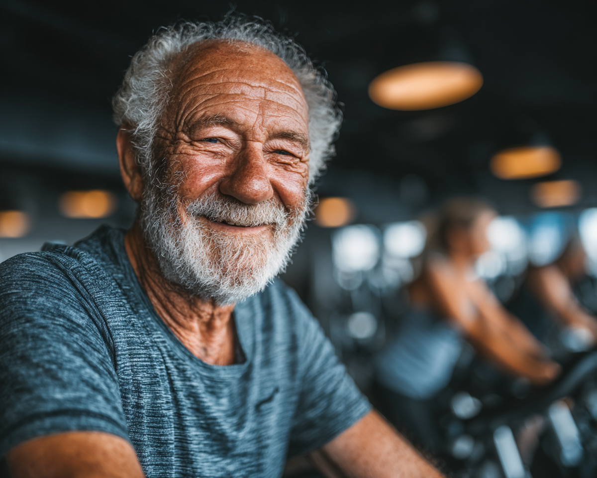 Seniori folosind tehnologie fitness modernă într-un mediu prietenos și sigur
